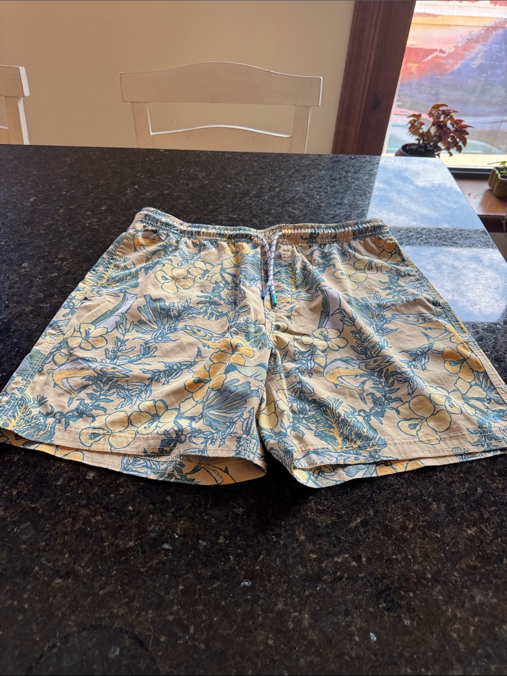 Avid - Yellow & Blue - Men's Fish Floral Swim Trunks